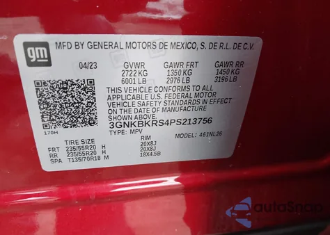 2023 Chevrolet Blazer Awd Rs из США, поврежденный, VIN 3GNKBKRS4PS213756